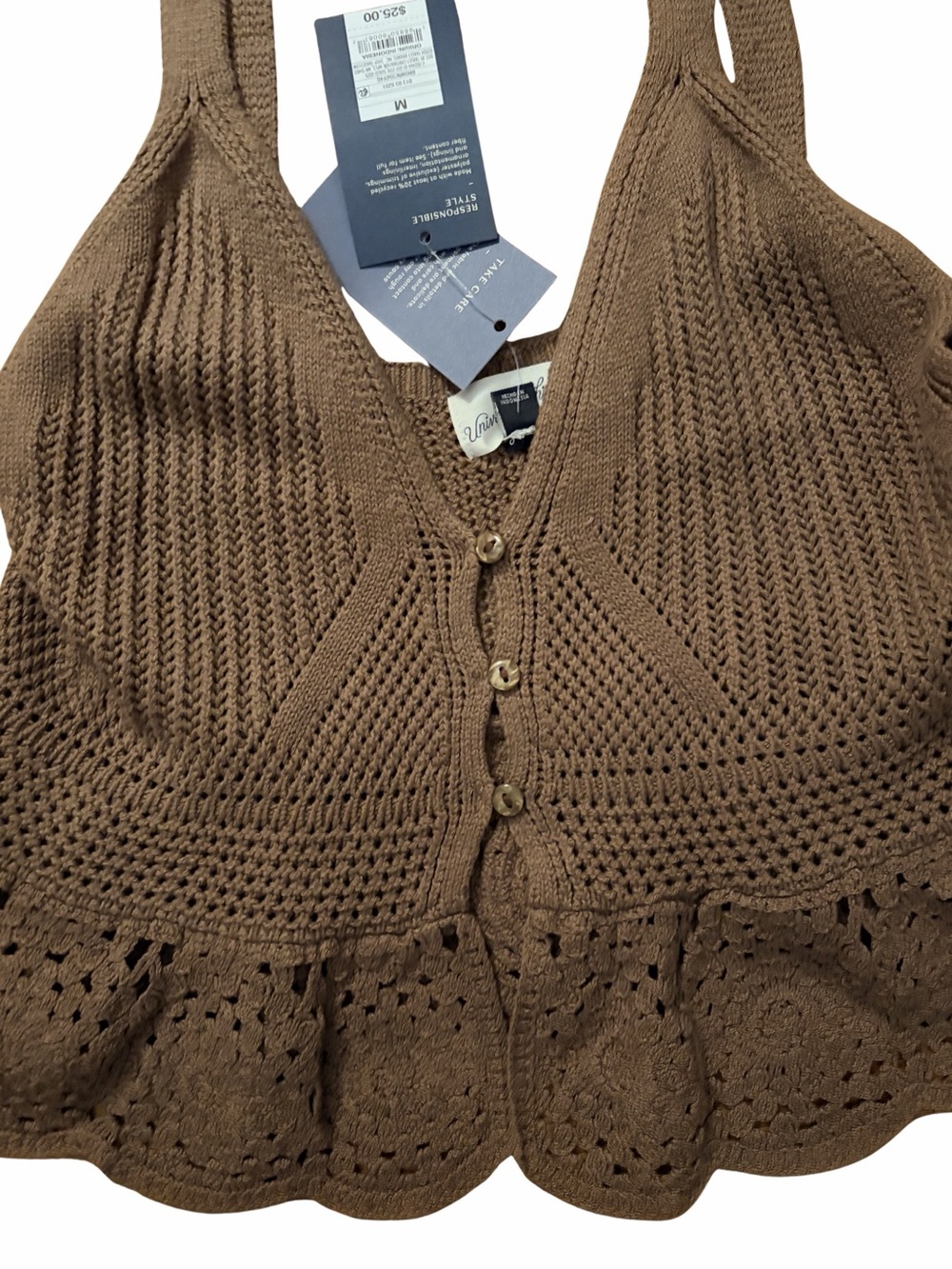 NWT Brown Knit Button-Front Women’s Sweater Vest universal thread